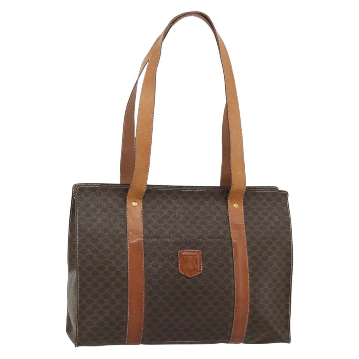 CELINE Macadam Canvas Tote Bag PVC Leather Brown Gold Auth ka4109