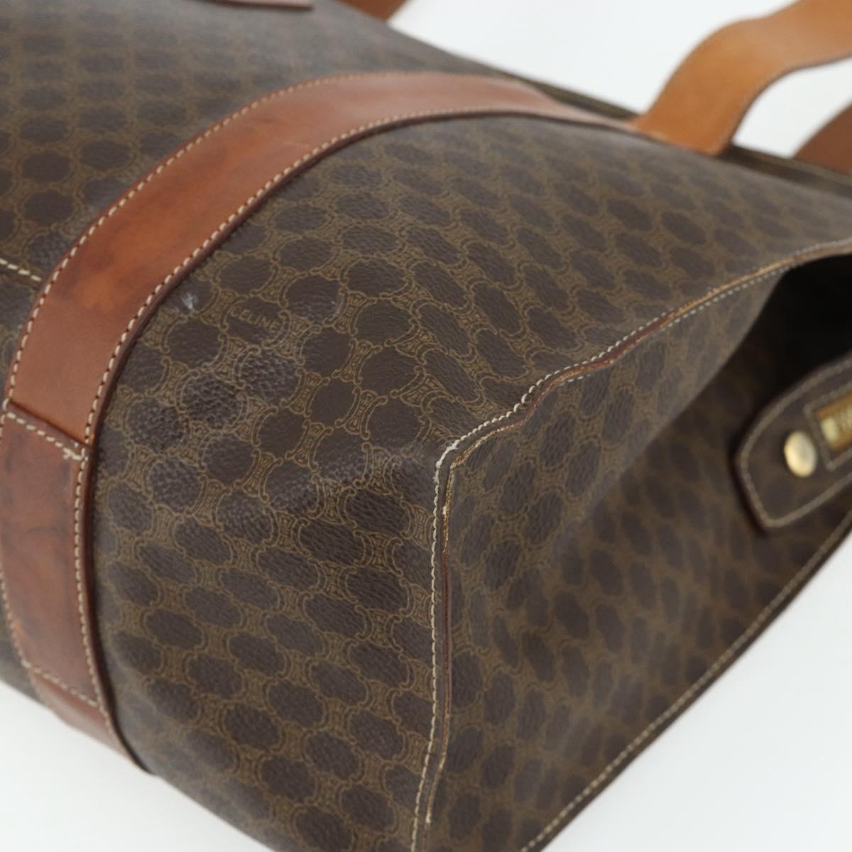 CELINE Macadam Canvas Tote Bag PVC Leather Brown Gold Auth ka4109