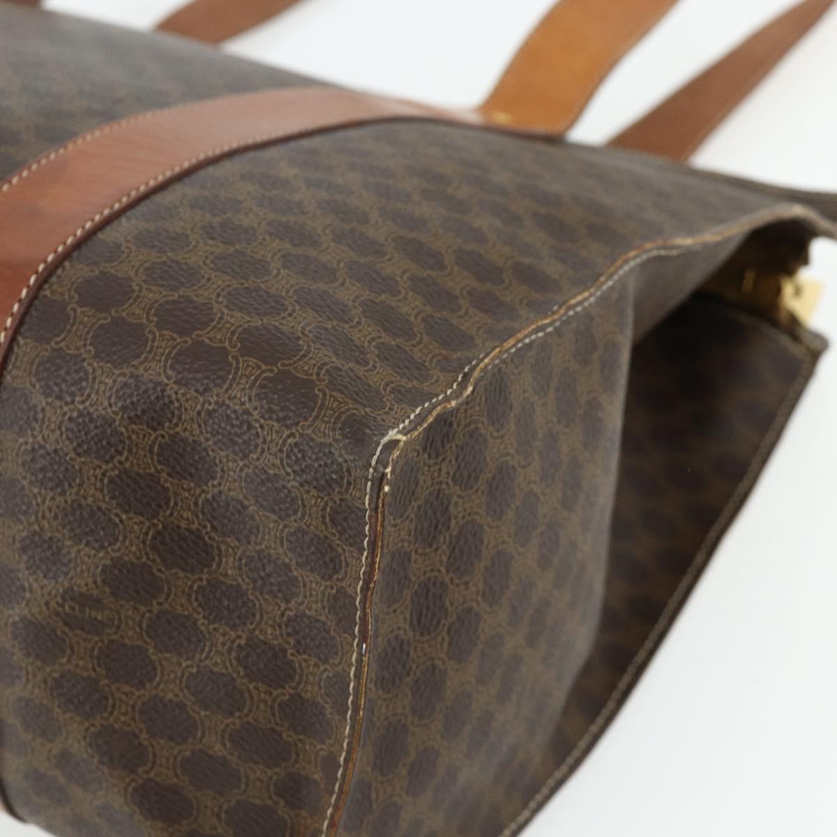 CELINE Macadam Canvas Tote Bag PVC Leather Brown Gold Auth ka4109