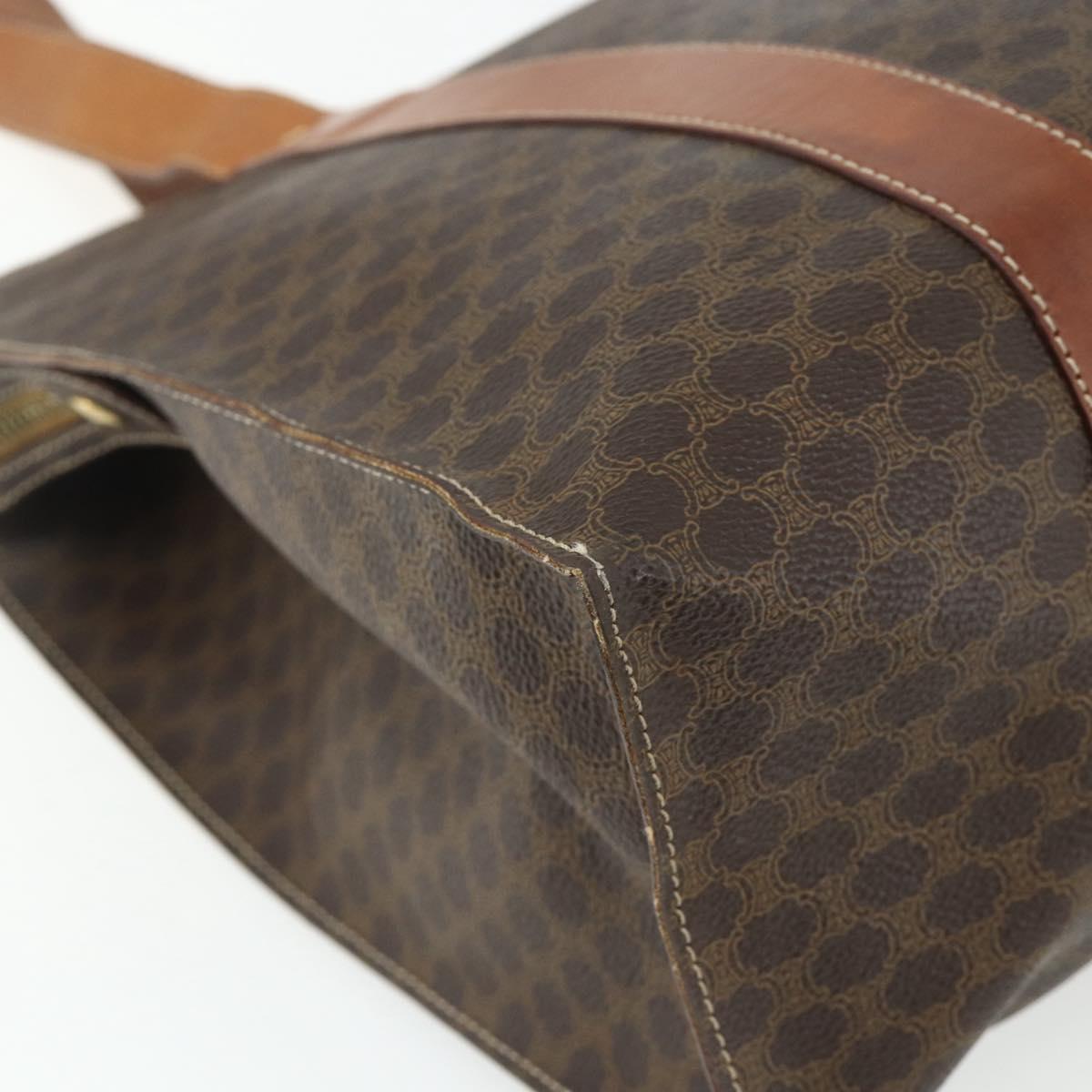 CELINE Macadam Canvas Tote Bag PVC Leather Brown Gold Auth ka4109