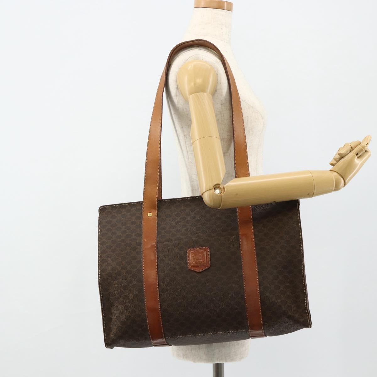 CELINE Macadam Canvas Tote Bag PVC Leather Brown Gold Auth ka4109