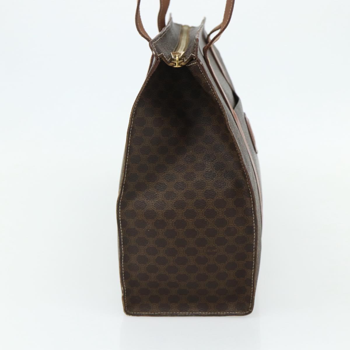 CELINE Macadam Canvas Tote Bag PVC Leather Brown Gold Auth ka4109
