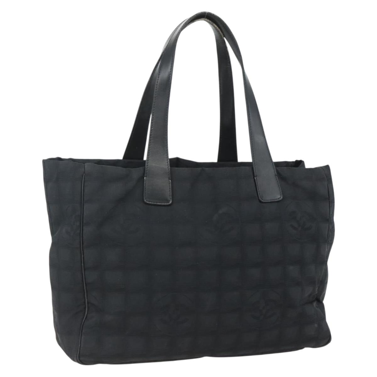 CHANEL New Travel Line Tote Bag Nylon Black gold CC Auth ka411