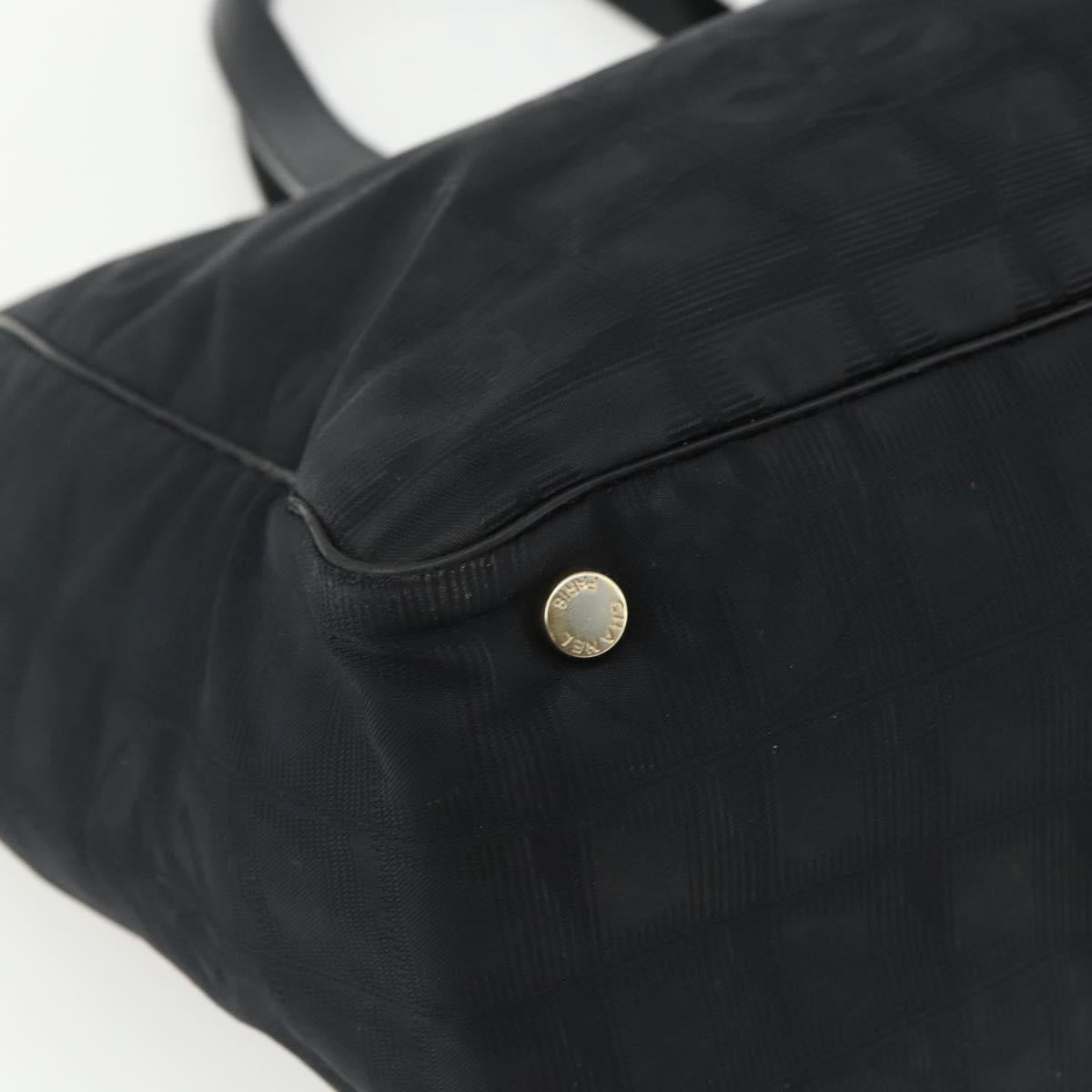 CHANEL New Travel Line Tote Bag Nylon Black gold CC Auth ka411