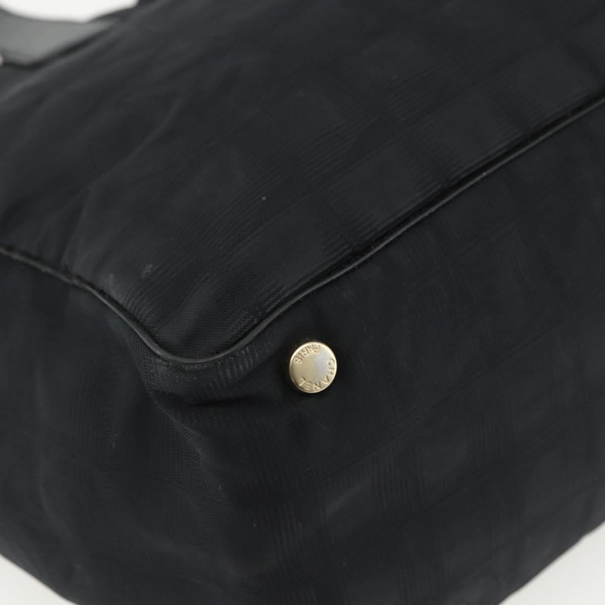 CHANEL New Travel Line Tote Bag Nylon Black gold CC Auth ka411