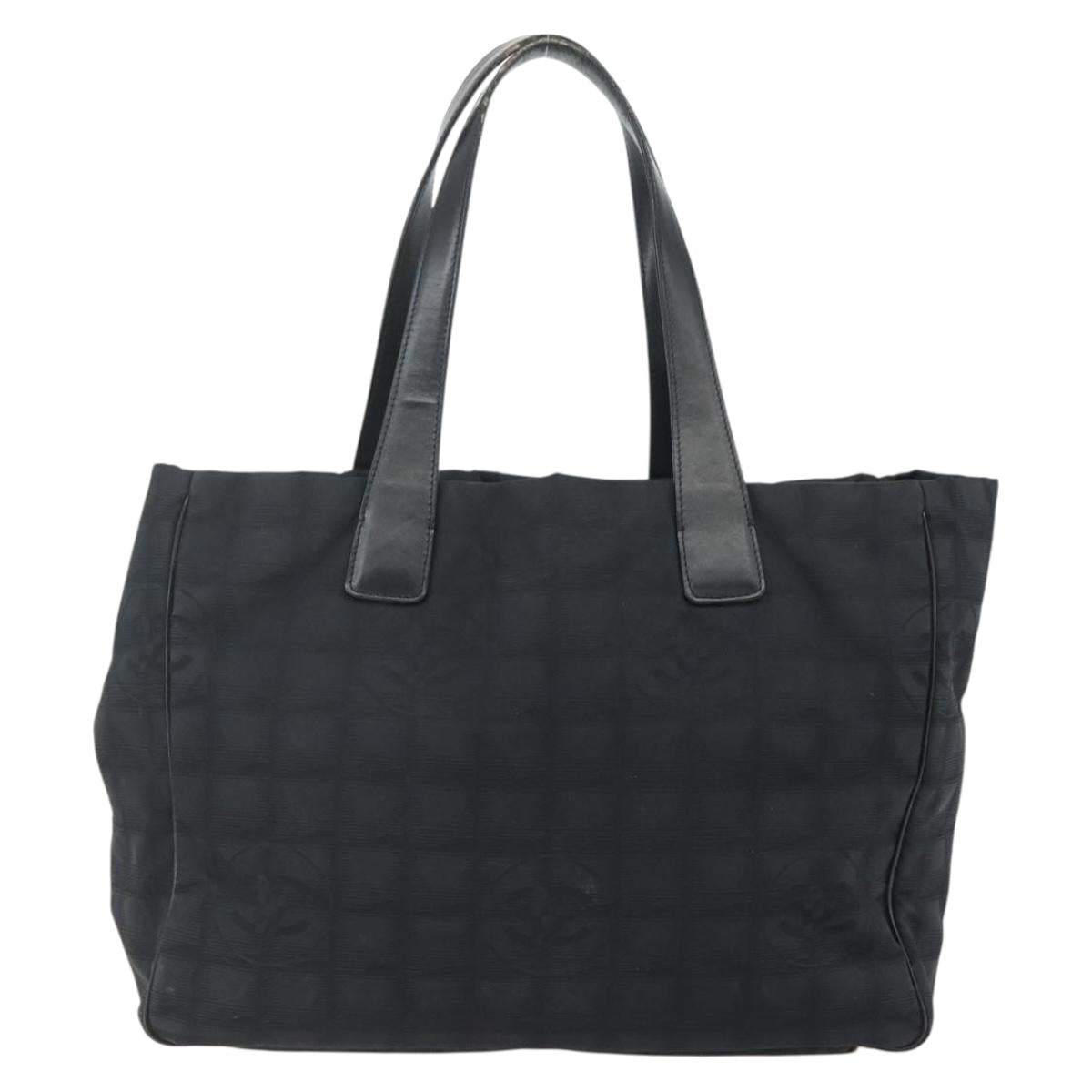 CHANEL New Travel Line Tote Bag Nylon Black gold CC Auth ka411