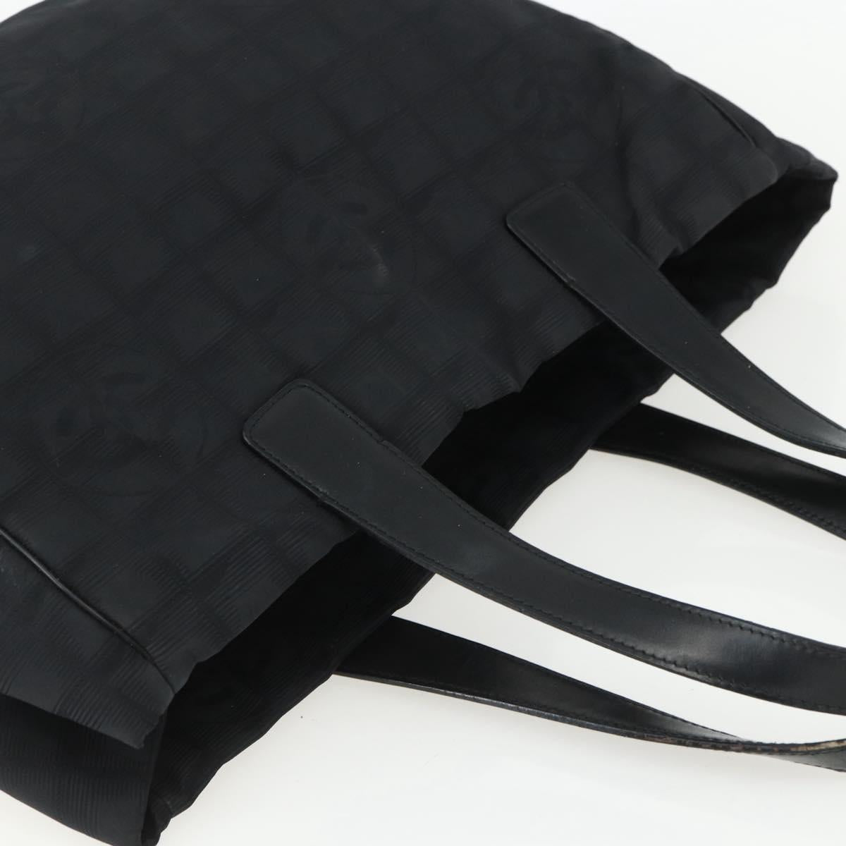 CHANEL New Travel Line Tote Bag Nylon Black gold CC Auth ka411