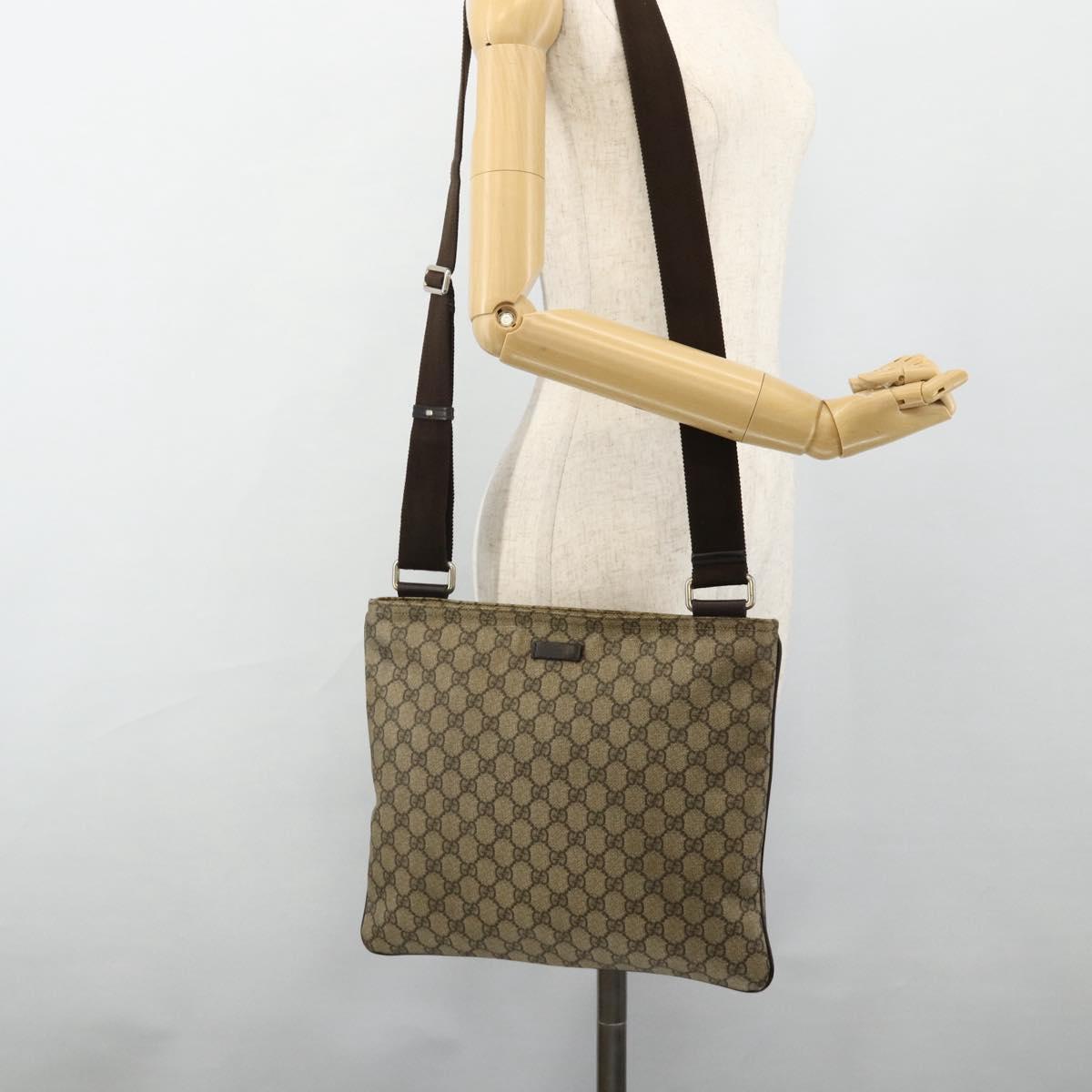 GUCCI GG Supreme Shoulder Bag PVC Beige Gold 201446 Auth ka4112