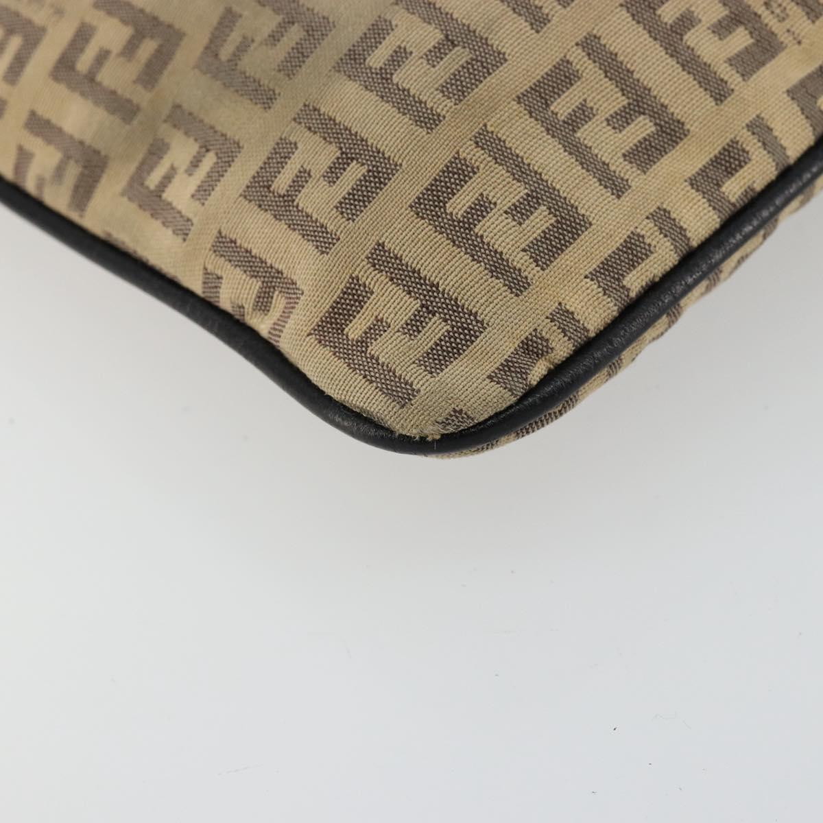 FENDI Zucchino Canvas Shoulder Bag Beige Silver Auth ka4113