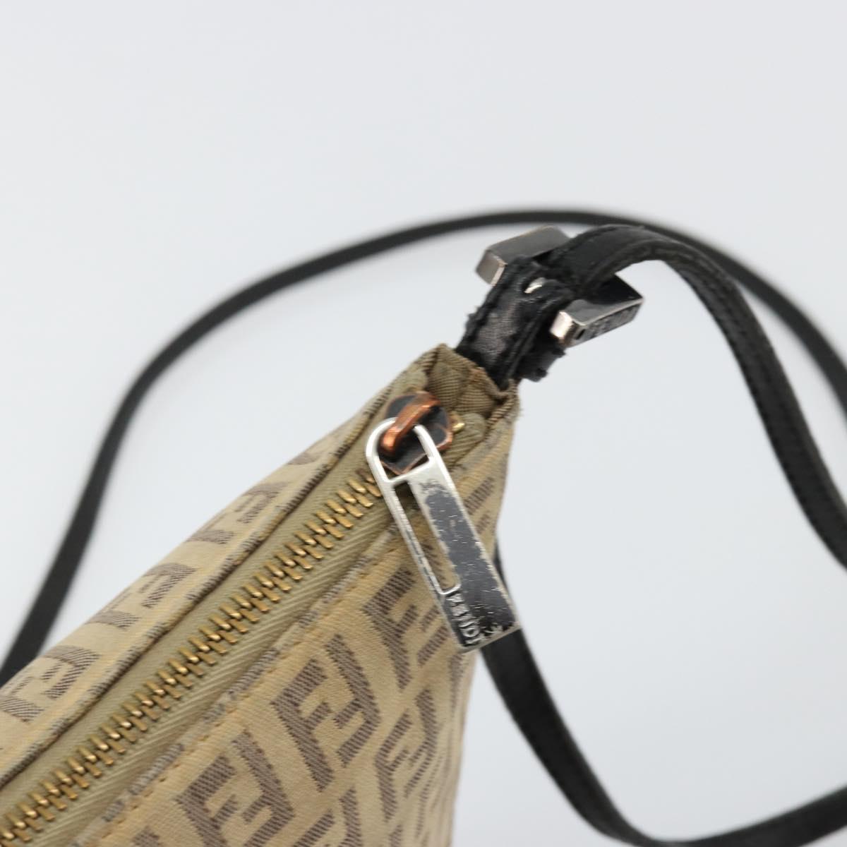 FENDI Zucchino Canvas Shoulder Bag Beige Silver Auth ka4113