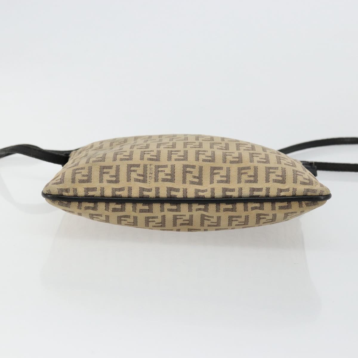 FENDI Zucchino Canvas Shoulder Bag Beige Silver Auth ka4113