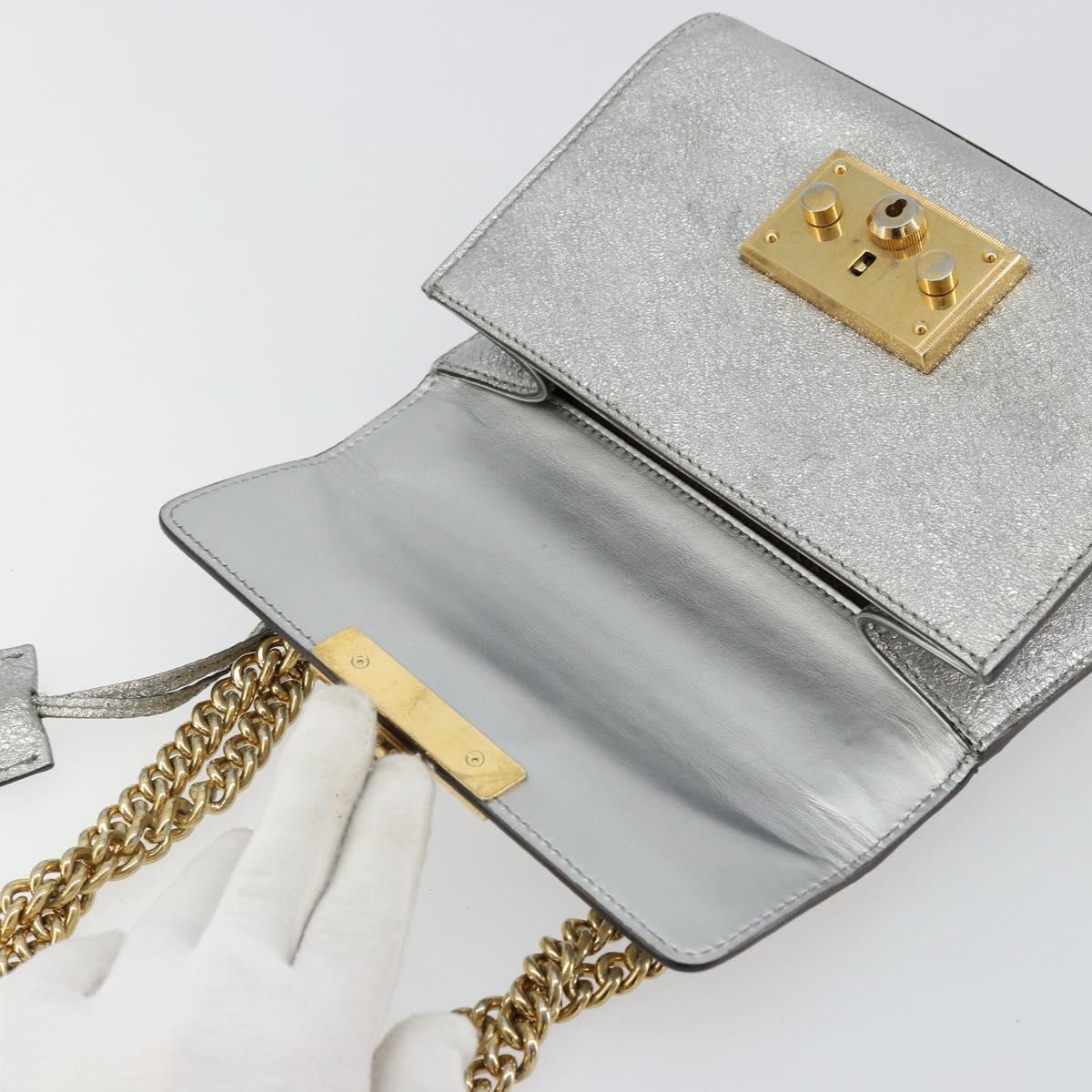 GUCCI Chain Shoulder Bag Leather Gold Silver 409487 Auth ka4117