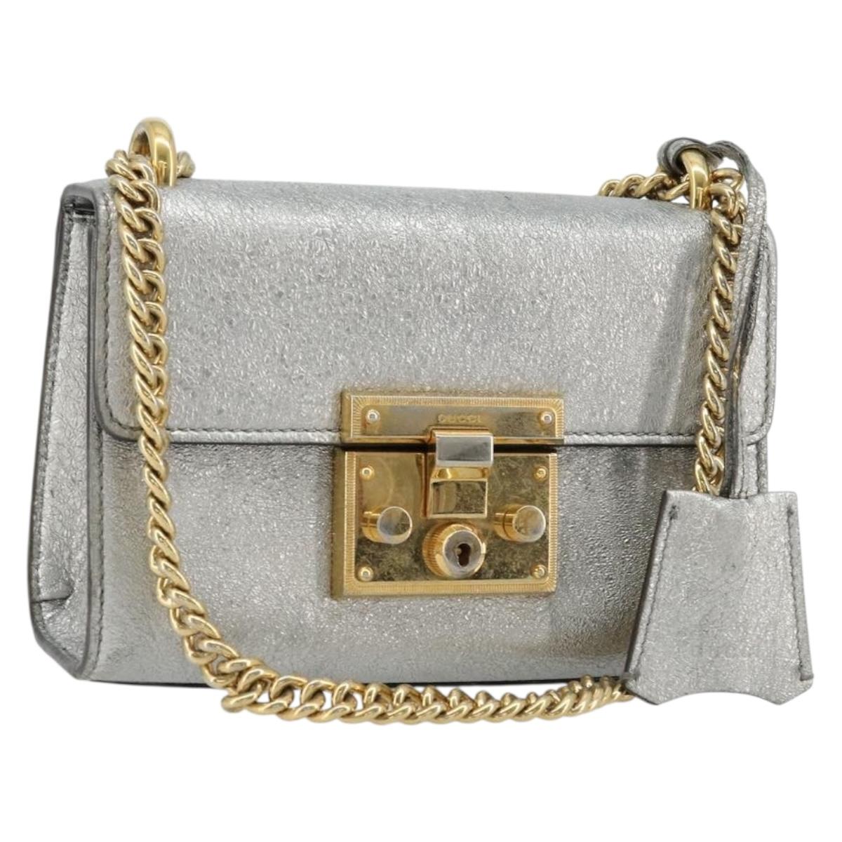 GUCCI Chain Shoulder Bag Leather Gold Silver 409487 Auth ka4117