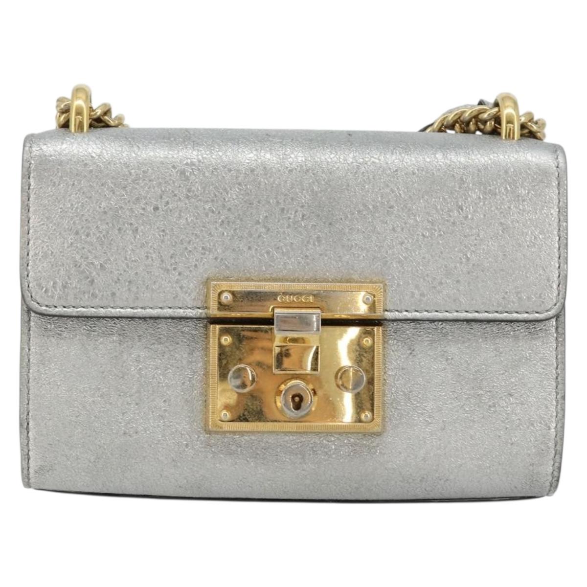 GUCCI Chain Shoulder Bag Leather Gold Silver 409487 Auth ka4117