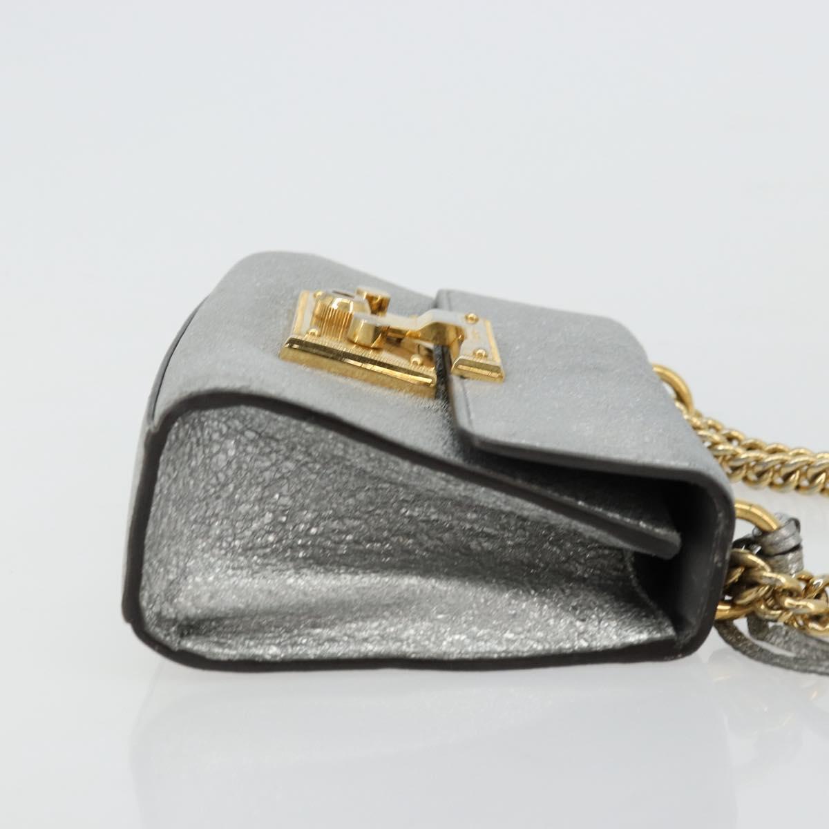 GUCCI Chain Shoulder Bag Leather Gold Silver 409487 Auth ka4117