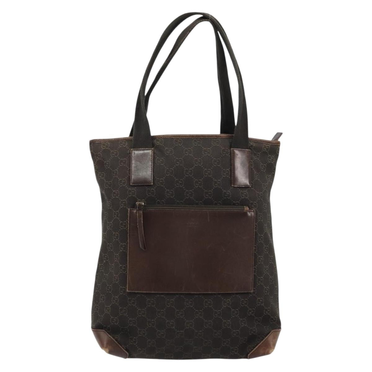 GUCCI GG Canvas Tote Bag Brown Silver 28892 Auth ka4120