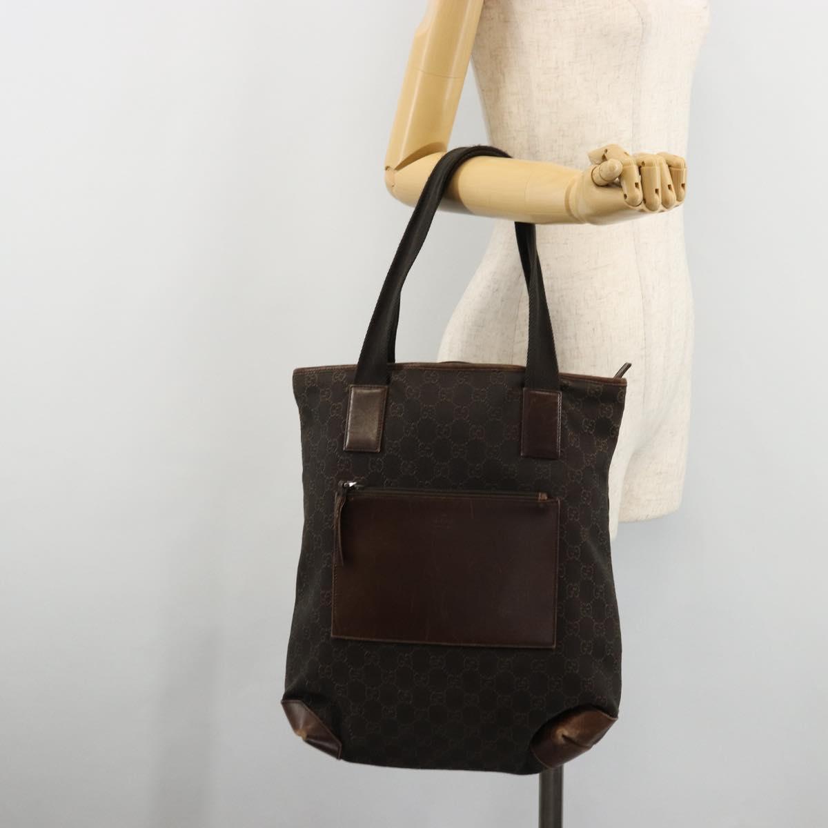 GUCCI GG Canvas Tote Bag Brown Silver 28892 Auth ka4120