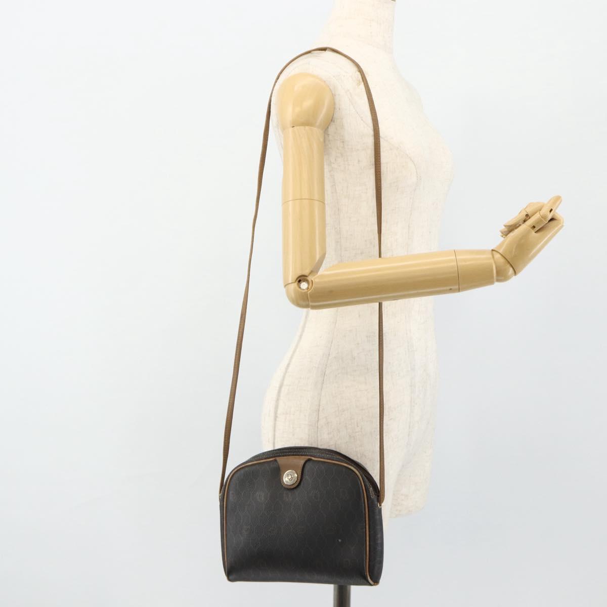 Christian Dior Honeycomb Canvas Shoulder Bag PVC Black Gold Auth ka4124