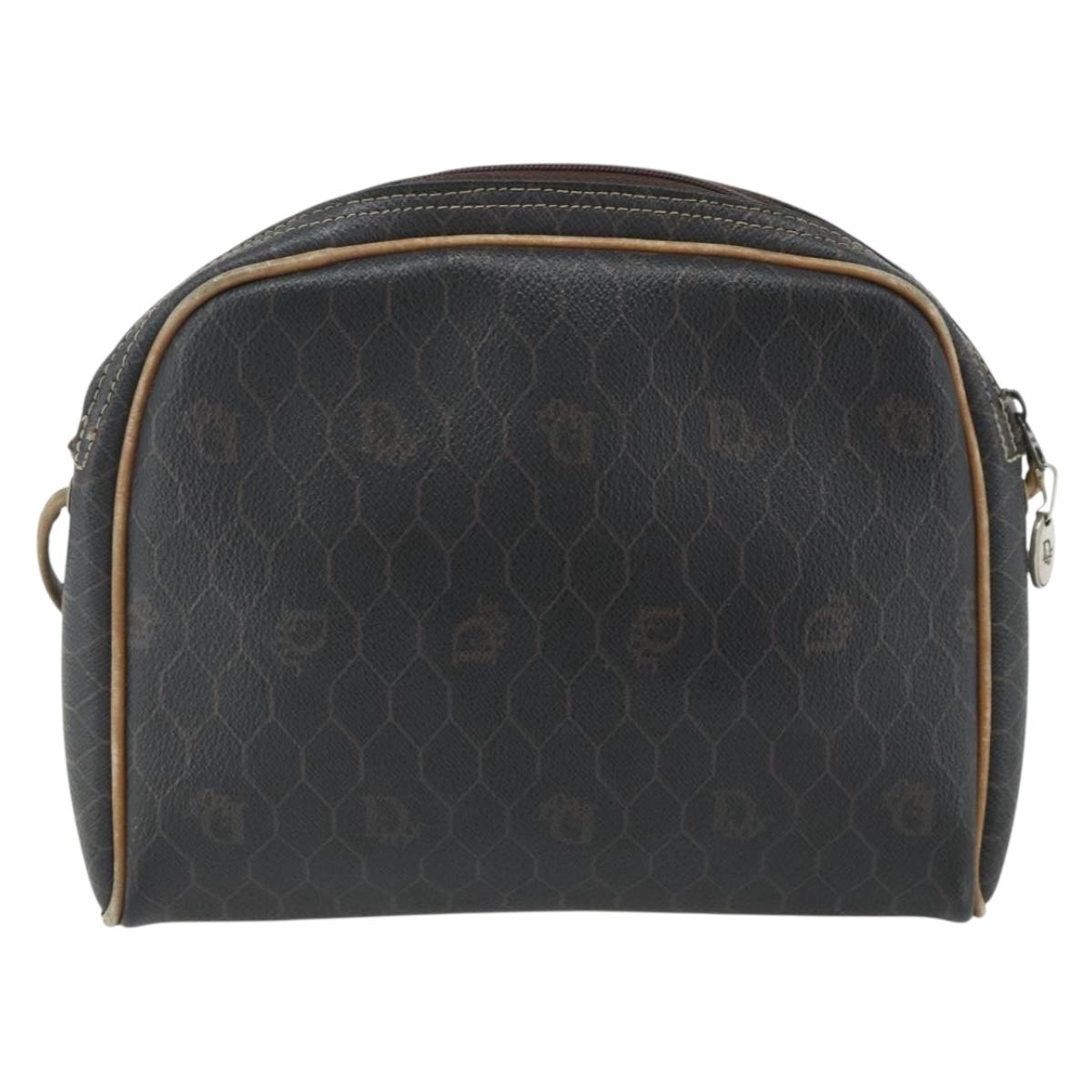 Christian Dior Honeycomb Canvas Shoulder Bag PVC Black Gold Auth ka4124