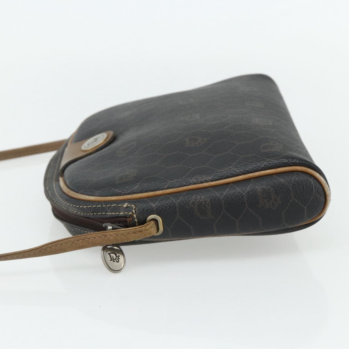 Christian Dior Honeycomb Canvas Shoulder Bag PVC Black Gold Auth ka4124