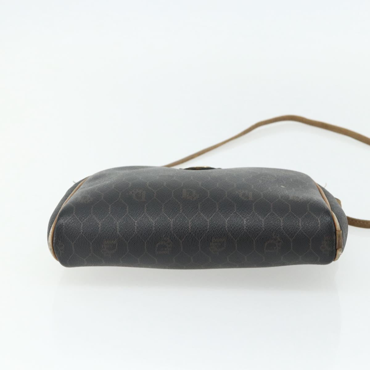 Christian Dior Honeycomb Canvas Shoulder Bag PVC Black Gold Auth ka4124