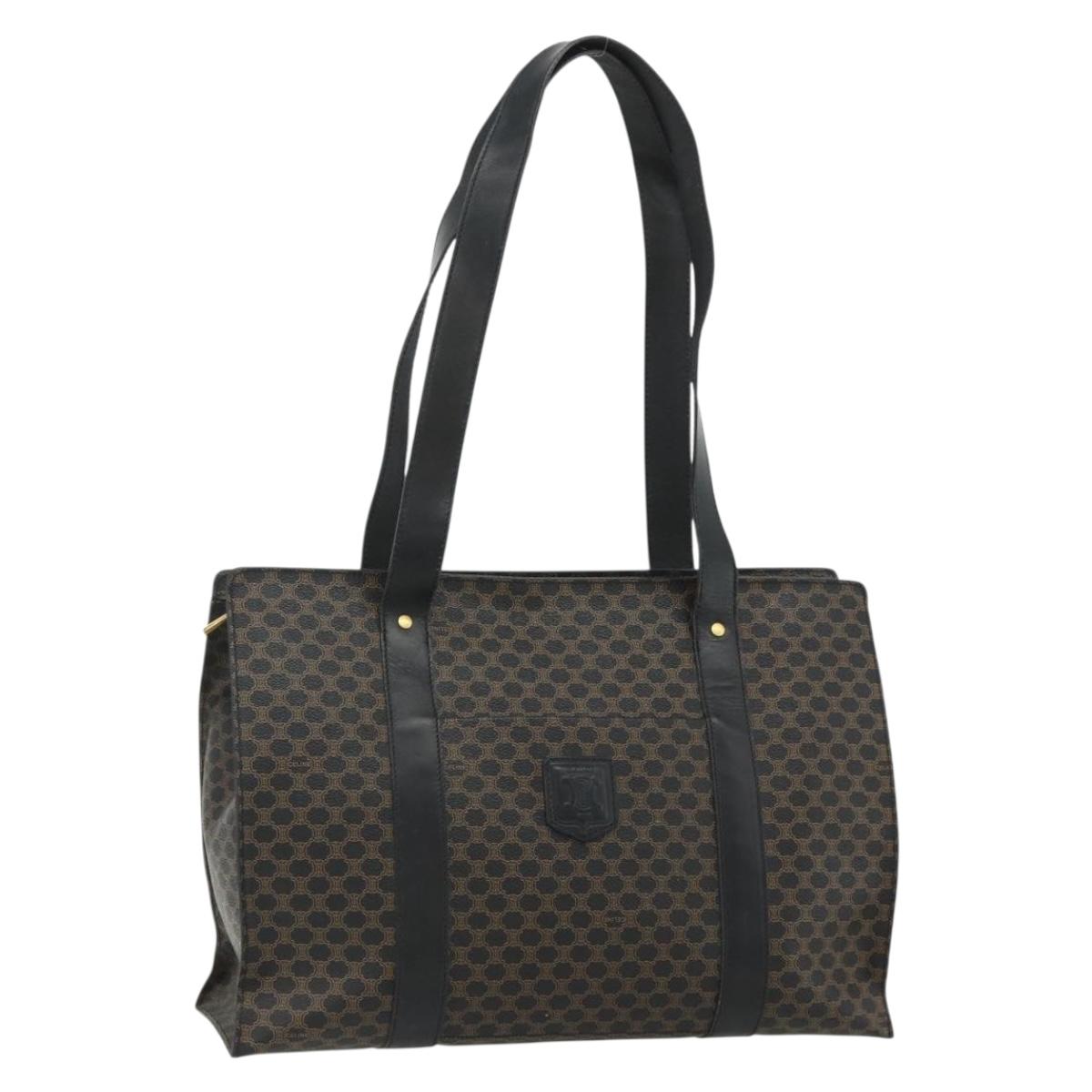 CELINE Macadam Canvas Tote Bag PVC Leather Black Gold Auth ka4128A
