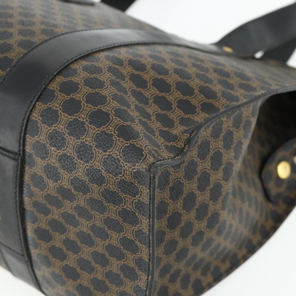 CELINE Macadam Canvas Tote Bag PVC Leather Black Gold Auth ka4128A