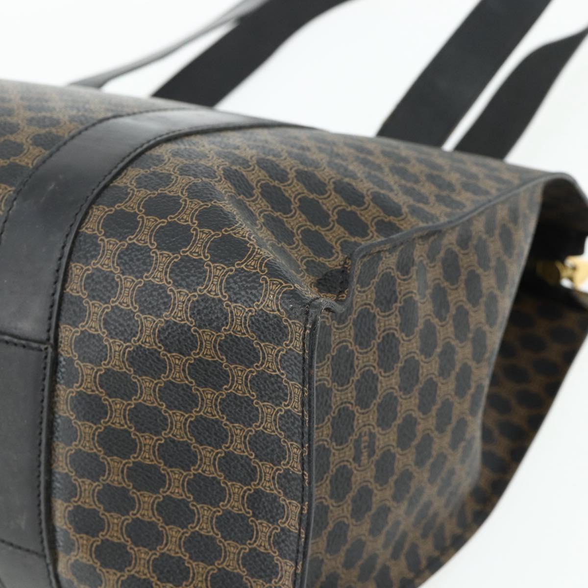 CELINE Macadam Canvas Tote Bag PVC Leather Black Gold Auth ka4128A