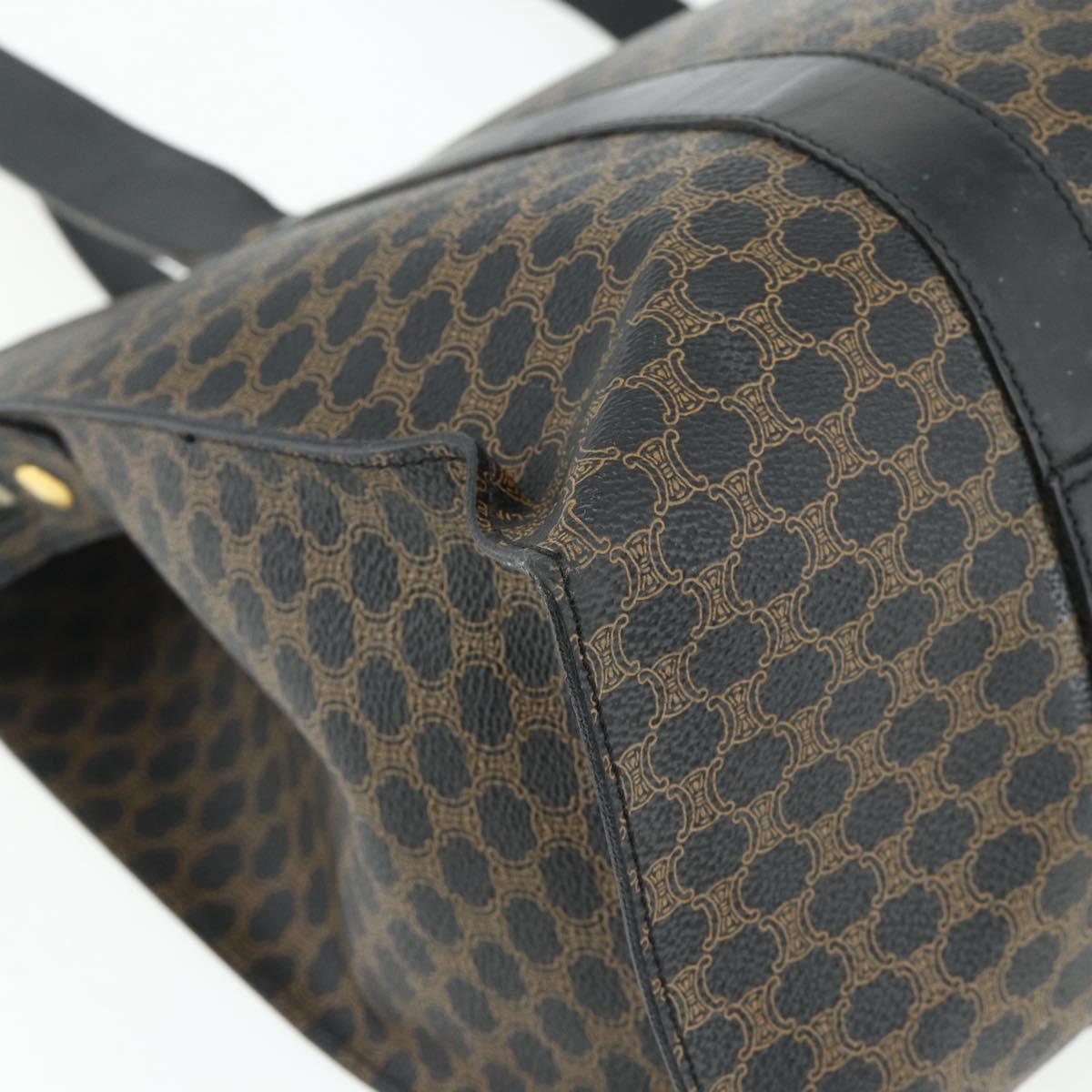 CELINE Macadam Canvas Tote Bag PVC Leather Black Gold Auth ka4128A
