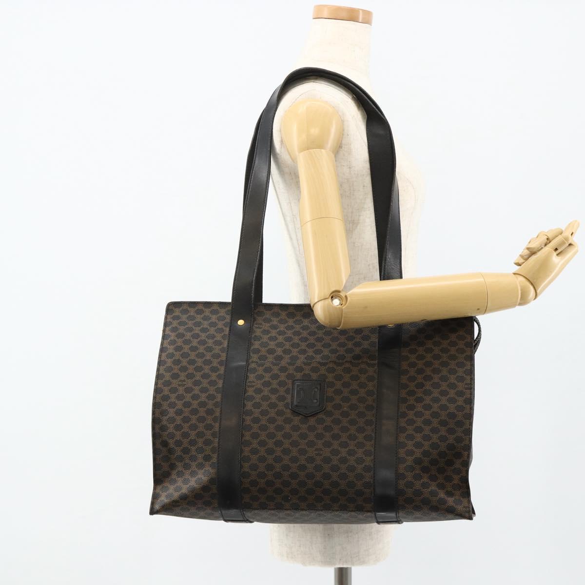 CELINE Macadam Canvas Tote Bag PVC Leather Black Gold Auth ka4128A