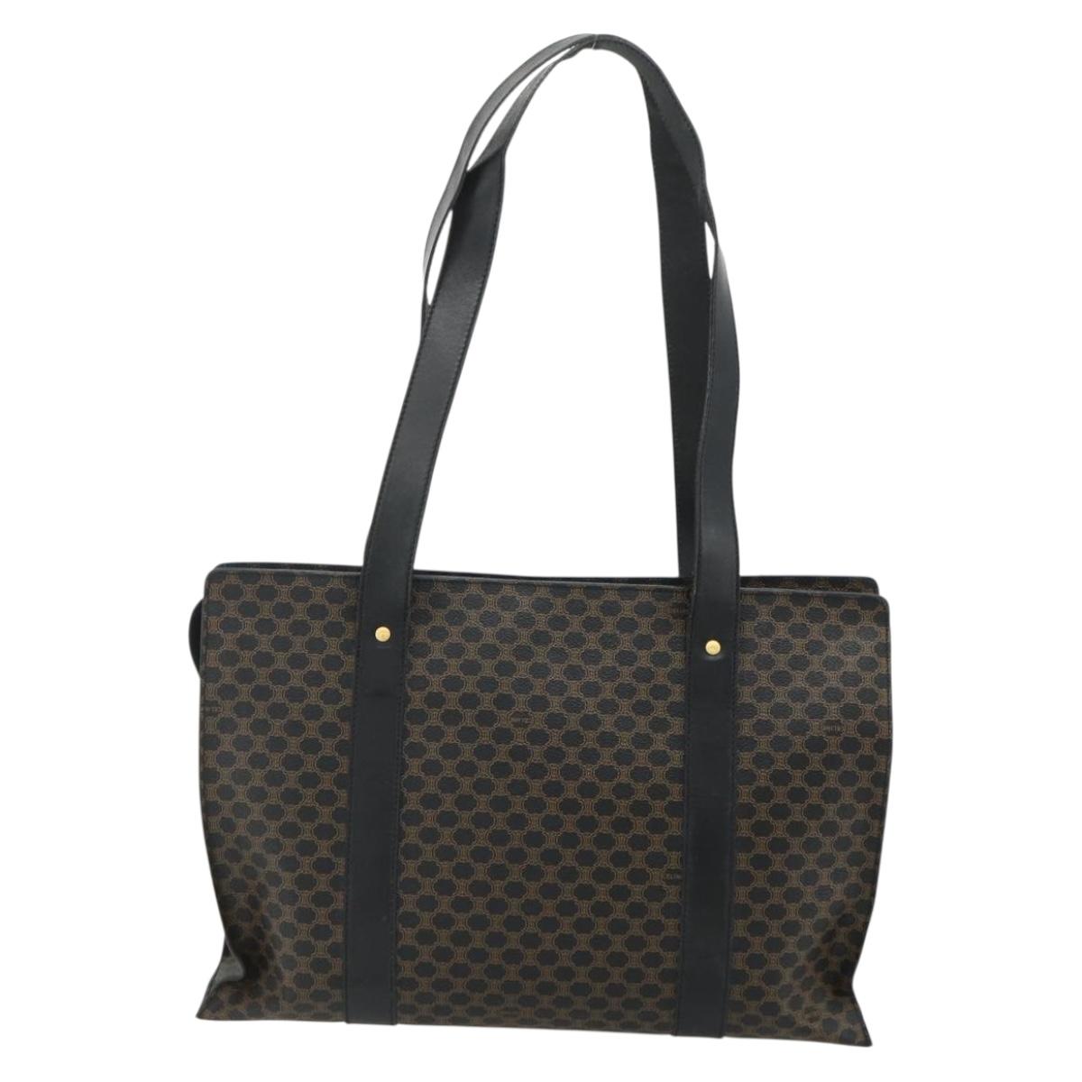 CELINE Macadam Canvas Tote Bag PVC Leather Black Gold Auth ka4128A