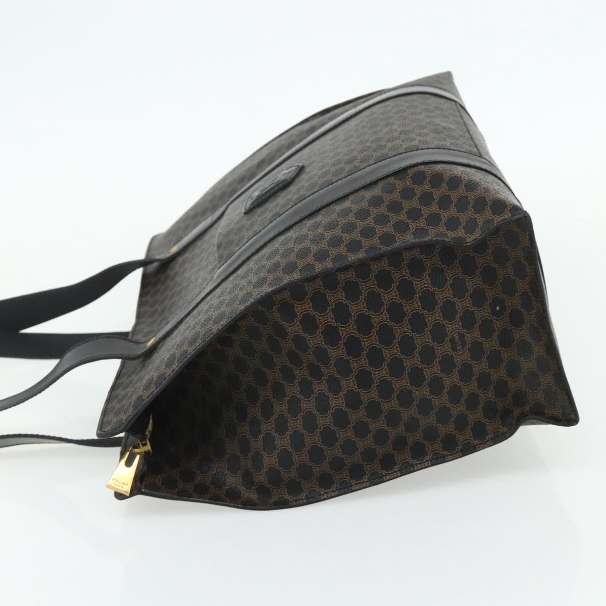CELINE Macadam Canvas Tote Bag PVC Leather Black Gold Auth ka4128A