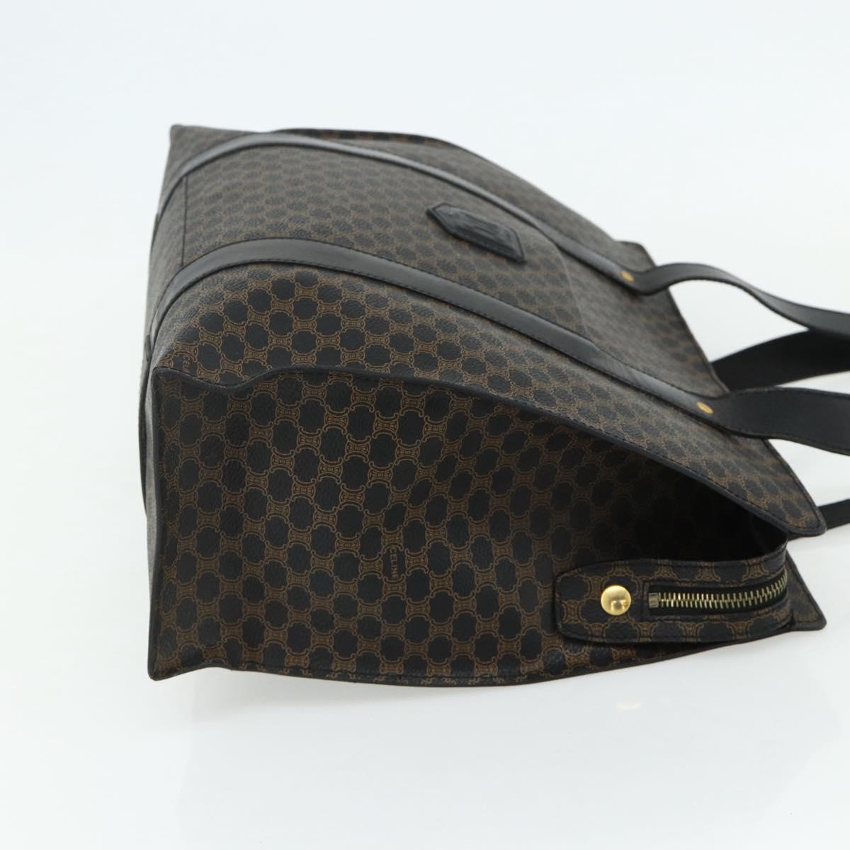 CELINE Macadam Canvas Tote Bag PVC Leather Black Gold Auth ka4128A