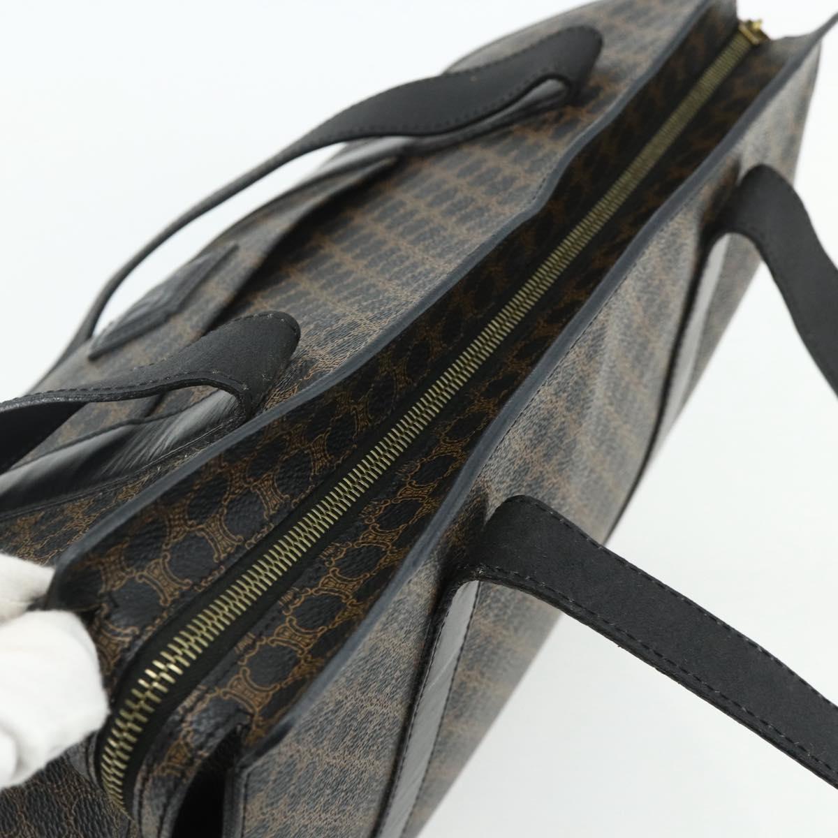 CELINE Macadam Canvas Tote Bag PVC Leather Black Gold Auth ka4128A