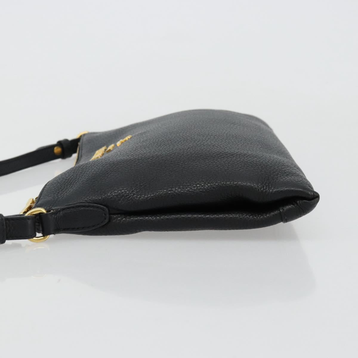 PRADA Vitterodino Shoulder Bag Leather Black Gold Auth ka4130