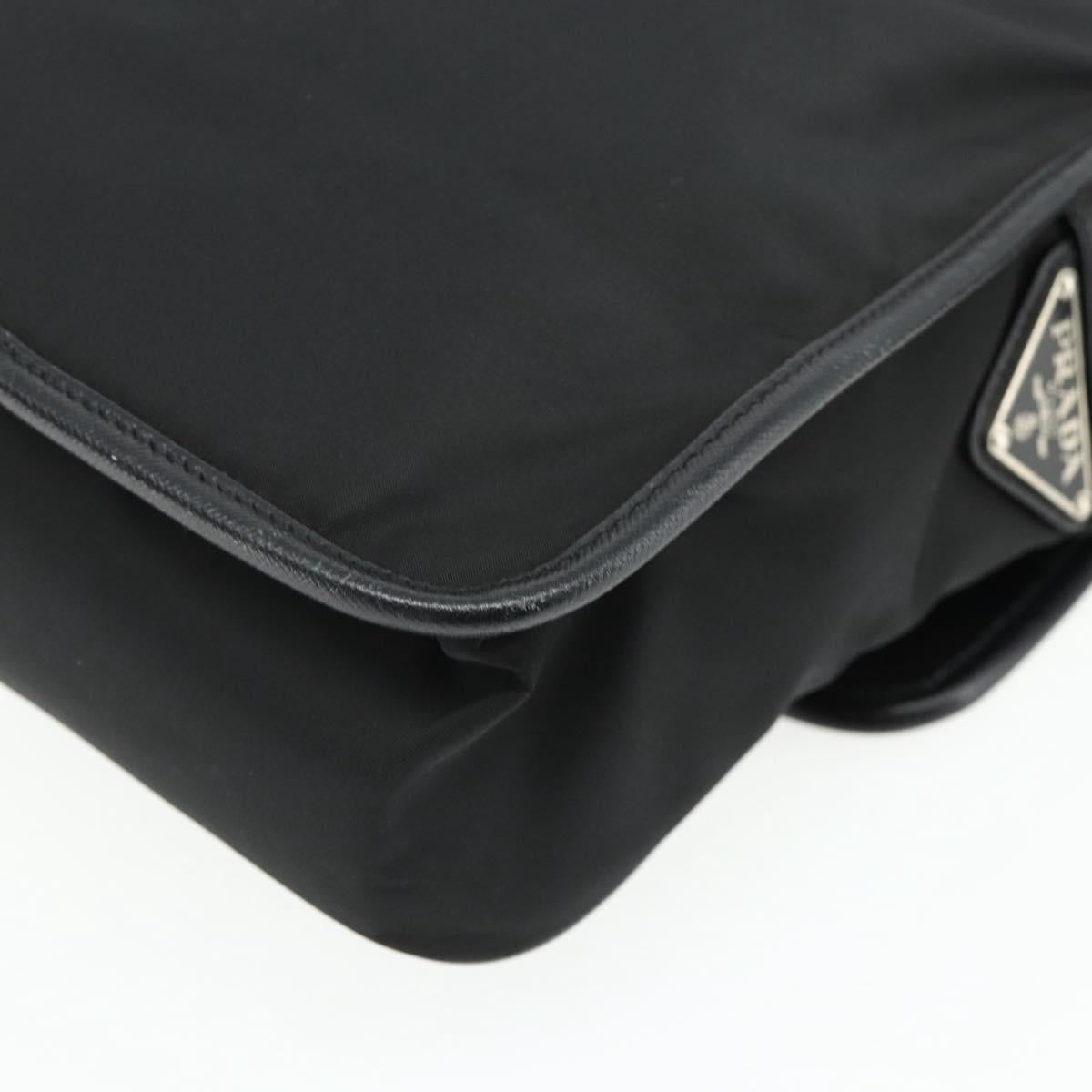PRADA Shoulder Bag Nylon Leather Black Silver Auth ka4132A