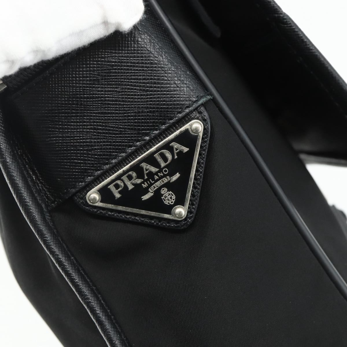 PRADA Shoulder Bag Nylon Leather Black Silver Auth ka4132A