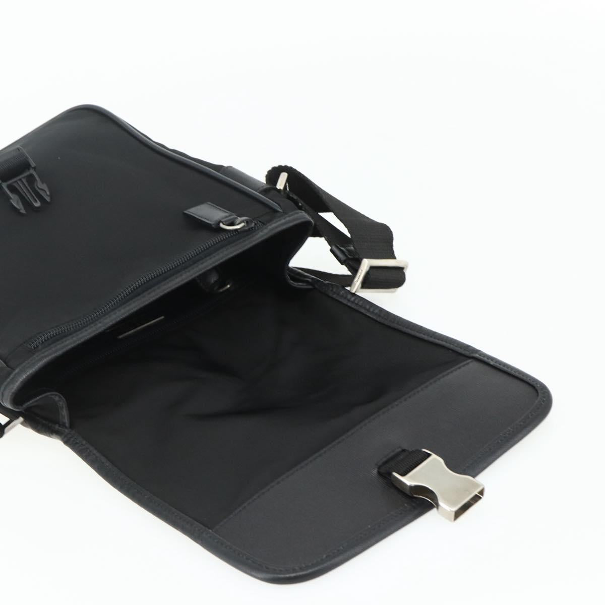 PRADA Shoulder Bag Nylon Leather Black Silver Auth ka4132A
