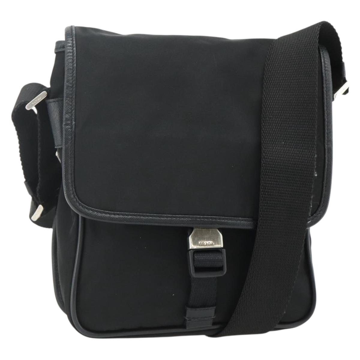 PRADA Shoulder Bag Nylon Leather Black Silver Auth ka4132A