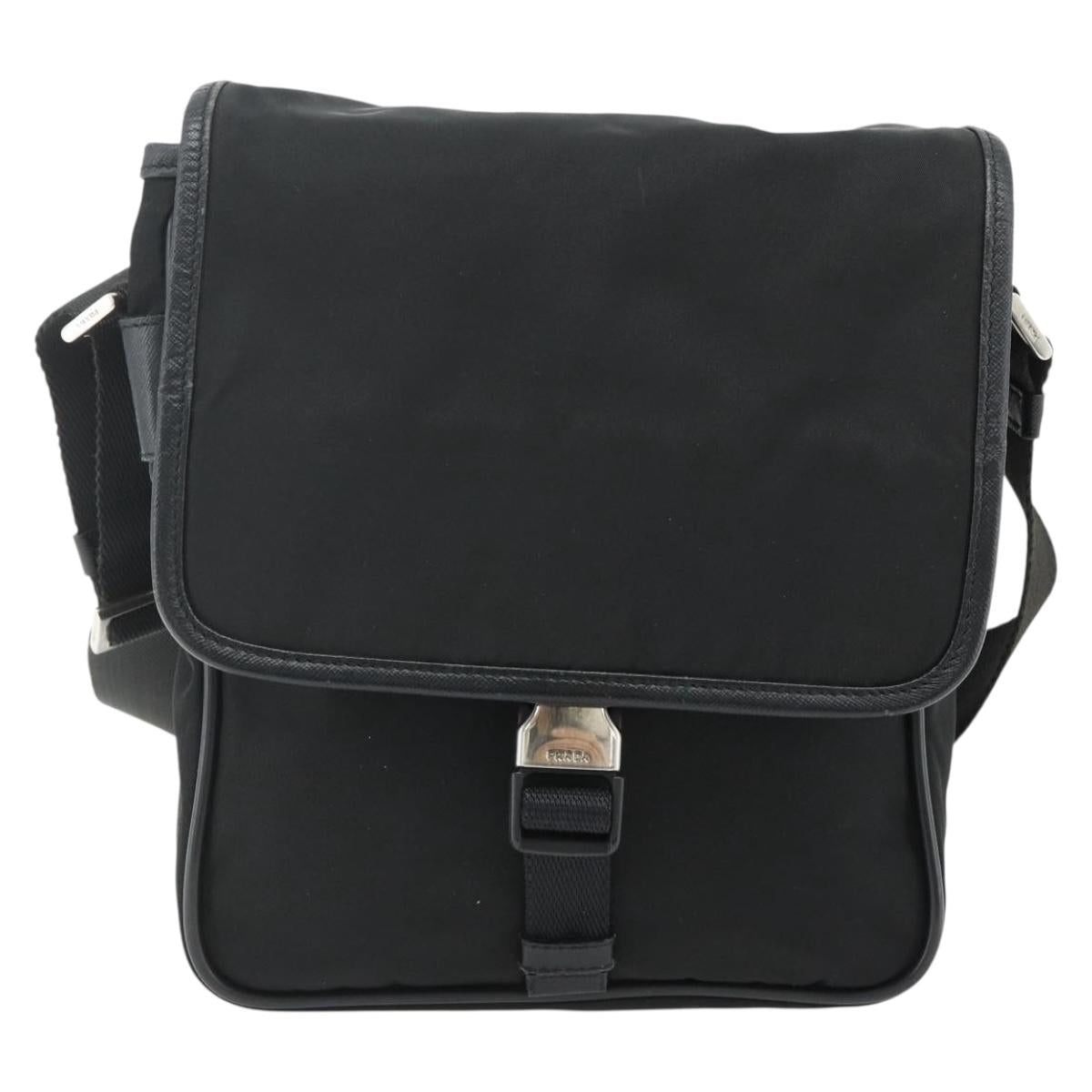 PRADA Shoulder Bag Nylon Leather Black Silver Auth ka4132A