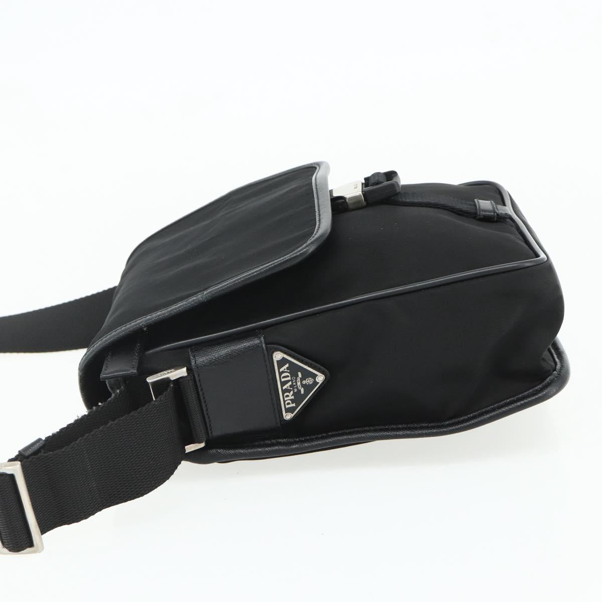 PRADA Shoulder Bag Nylon Leather Black Silver Auth ka4132A