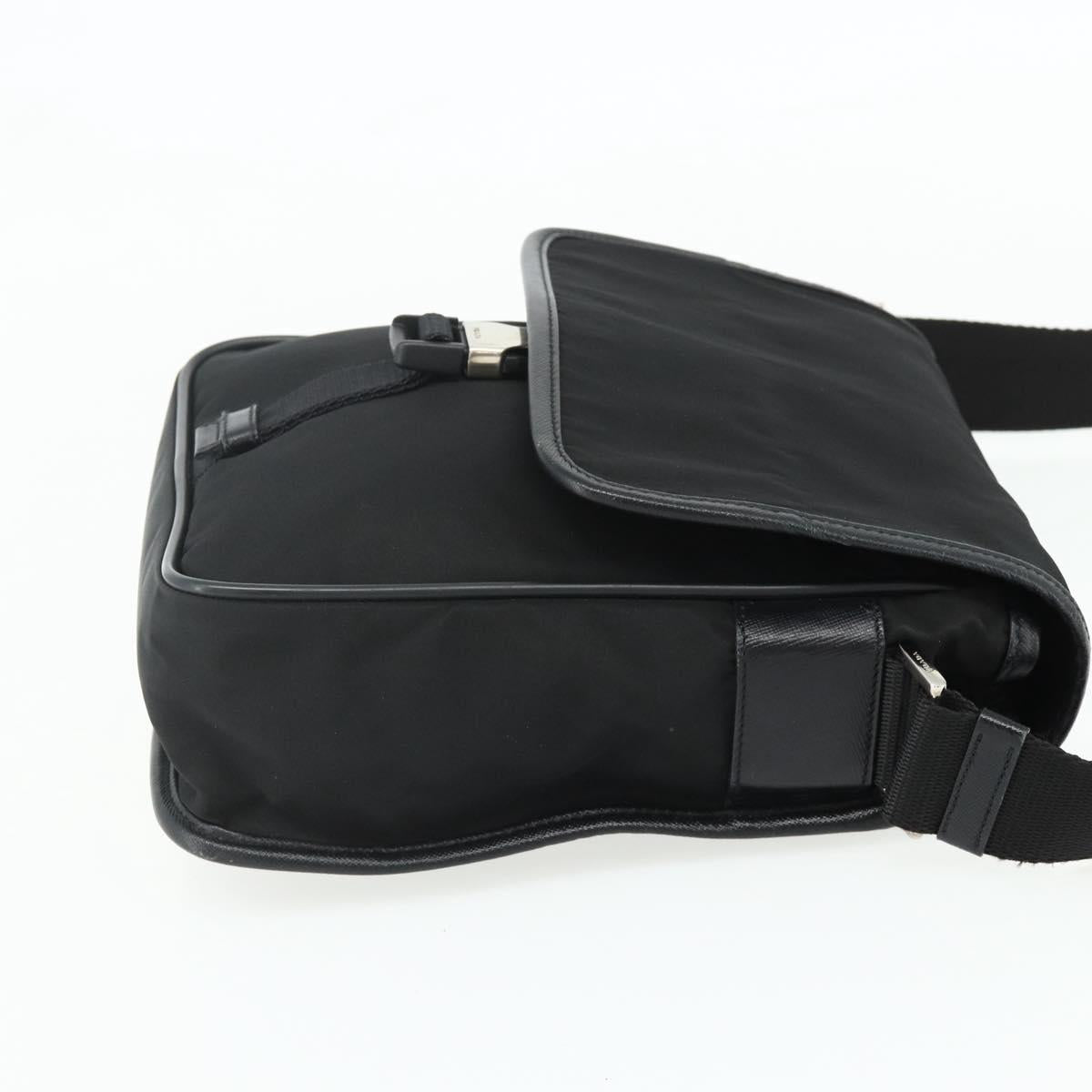 PRADA Shoulder Bag Nylon Leather Black Silver Auth ka4132A