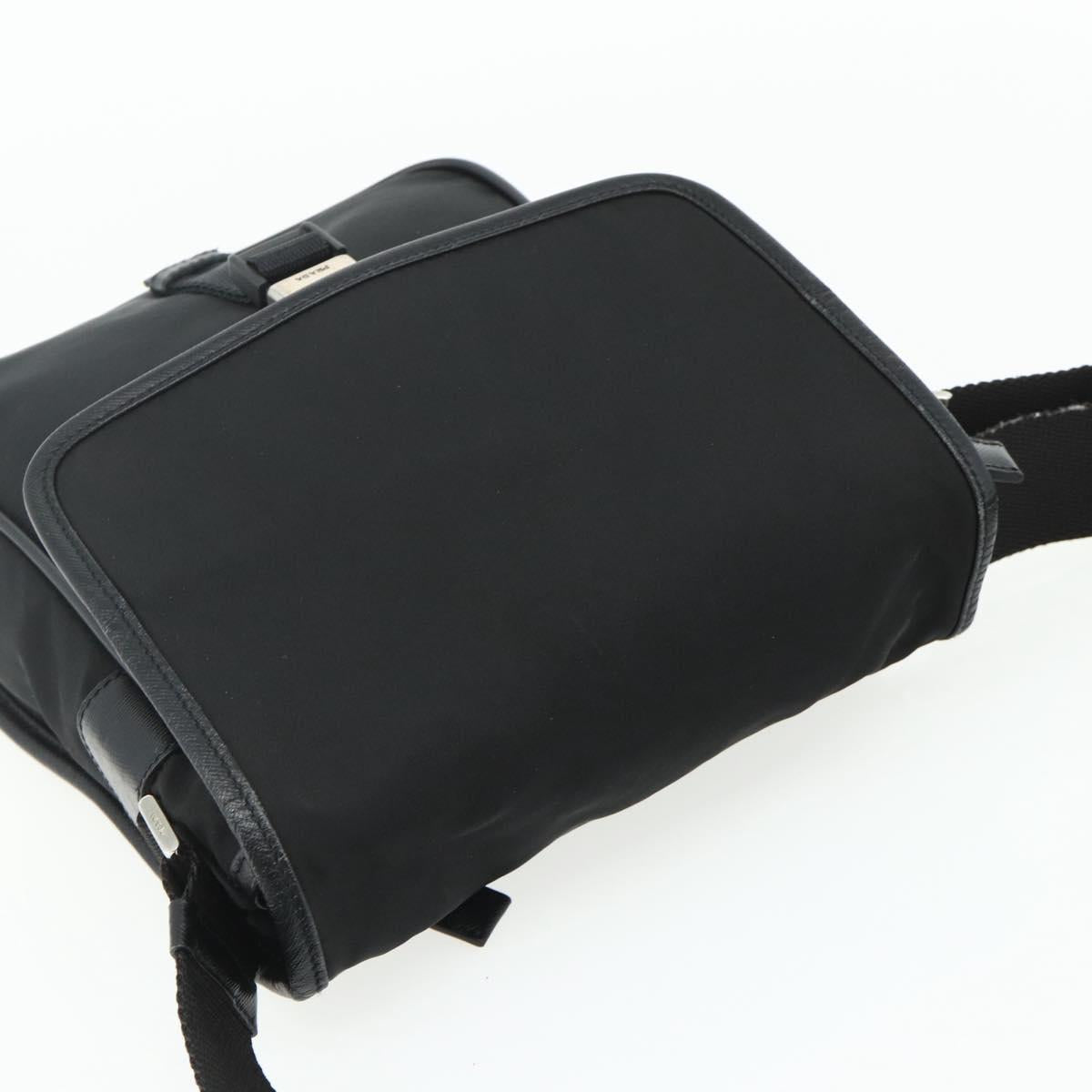 PRADA Shoulder Bag Nylon Leather Black Silver Auth ka4132A