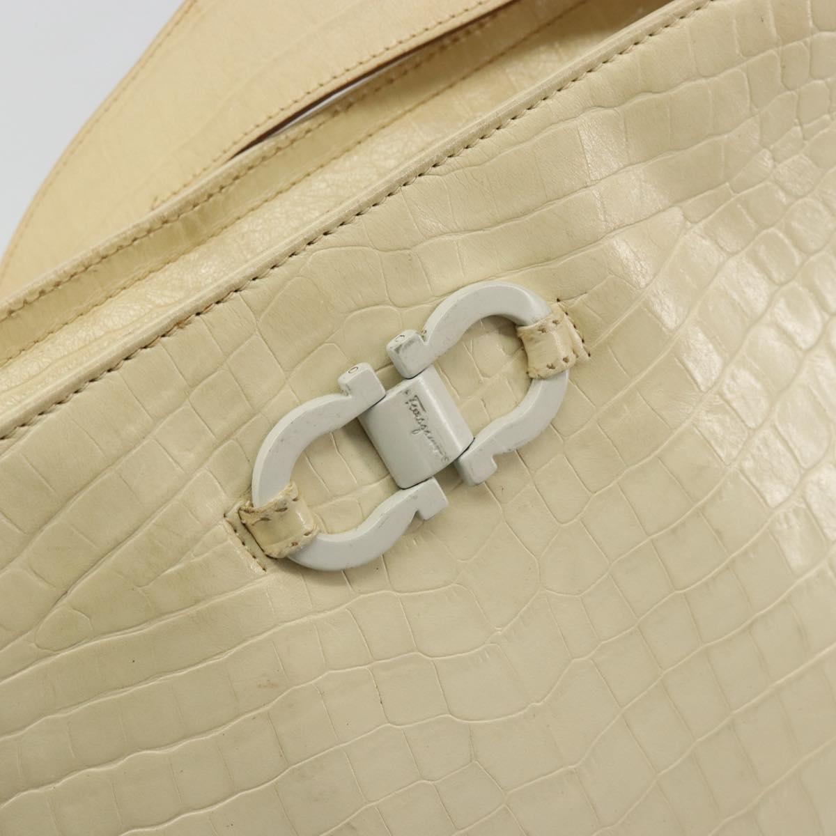 Salvatore Ferragamo Gancini Shoulder Bag Leather Beige Gold Auth ka4133