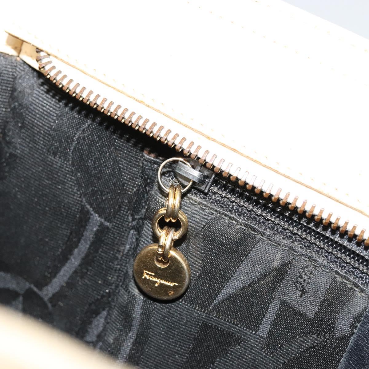 Salvatore Ferragamo Gancini Shoulder Bag Leather Beige Gold Auth ka4133