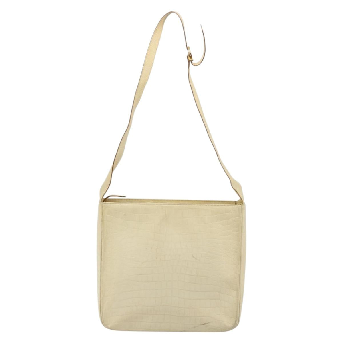 Salvatore Ferragamo Gancini Shoulder Bag Leather Beige Gold Auth ka4133