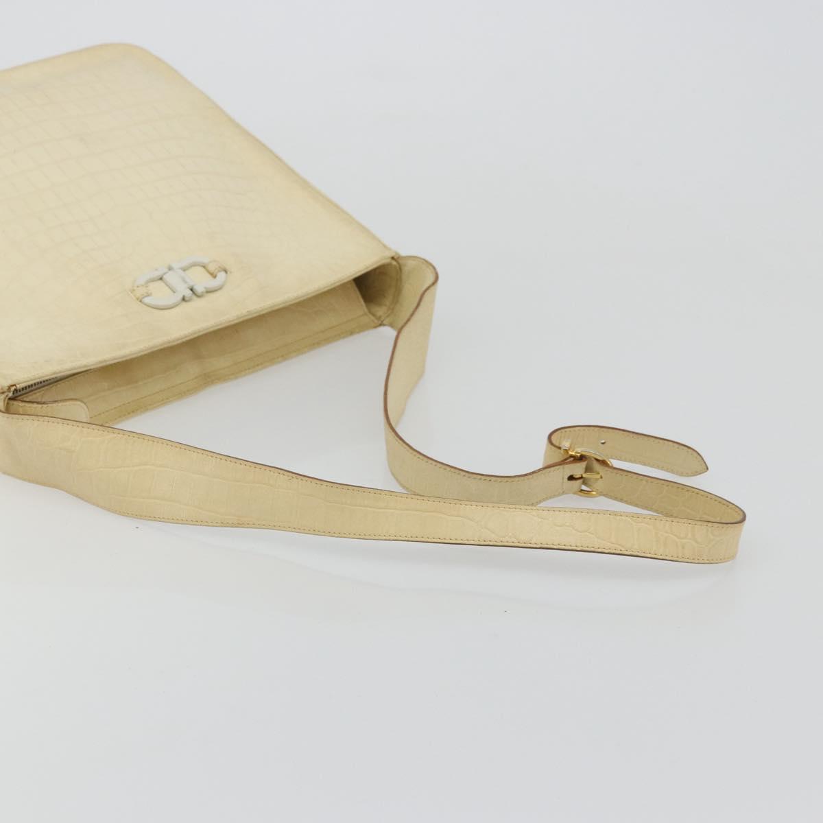 Salvatore Ferragamo Gancini Shoulder Bag Leather Beige Gold Auth ka4133