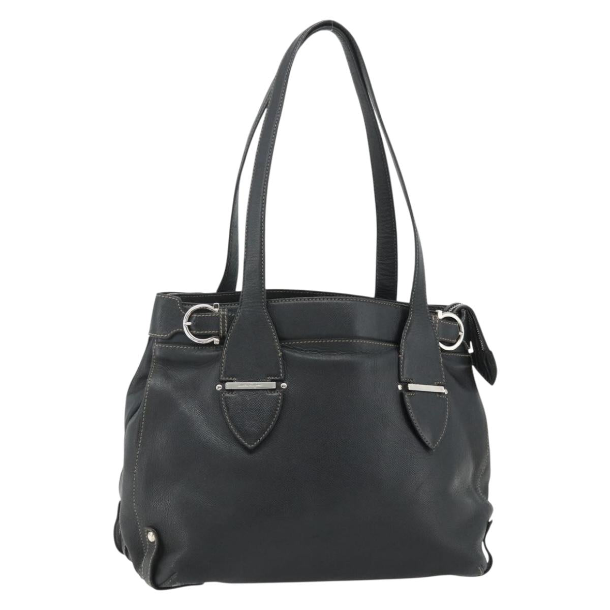 Salvatore Ferragamo Tote Bag Leather Black Silver Auth ka4136