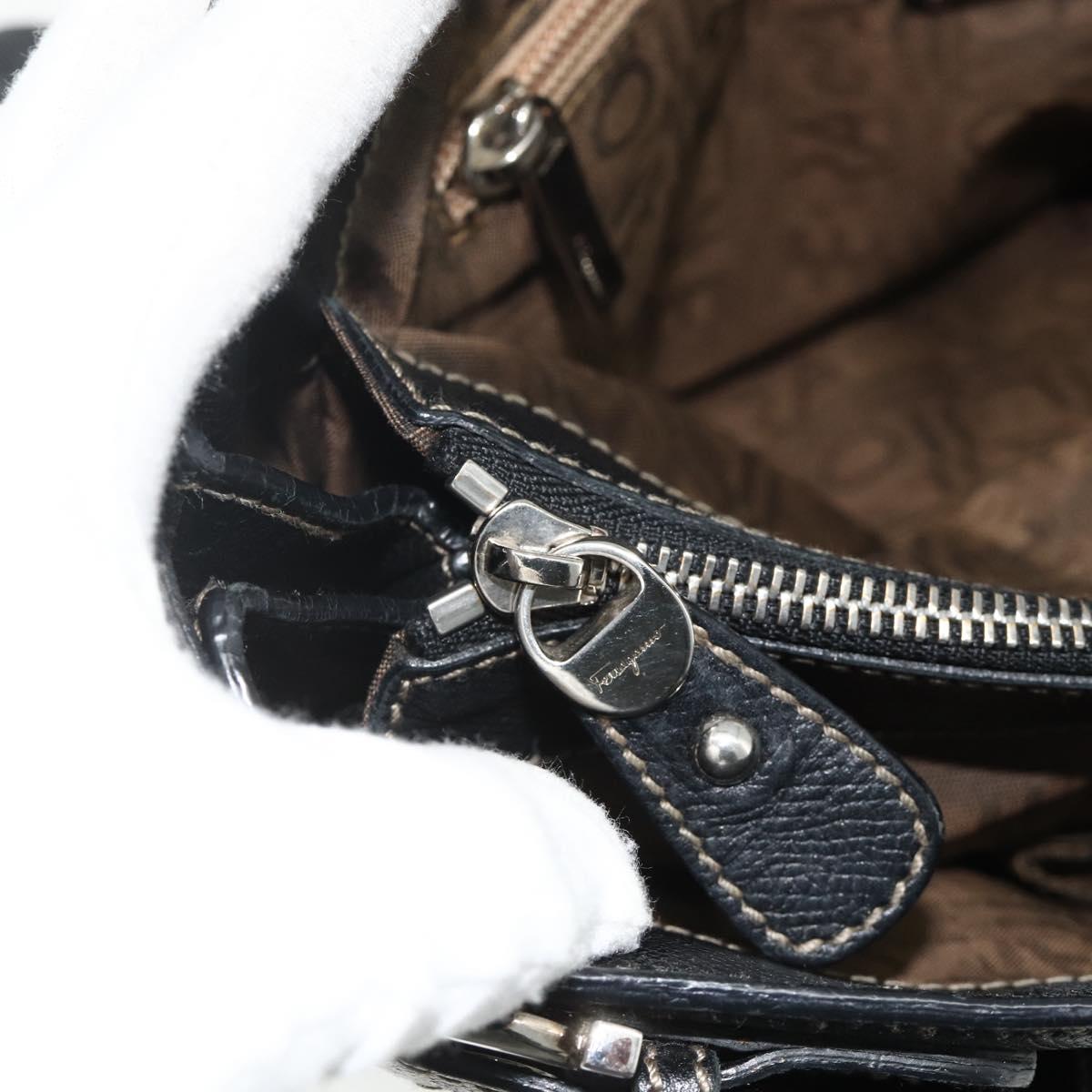 Salvatore Ferragamo Tote Bag Leather Black Silver Auth ka4136