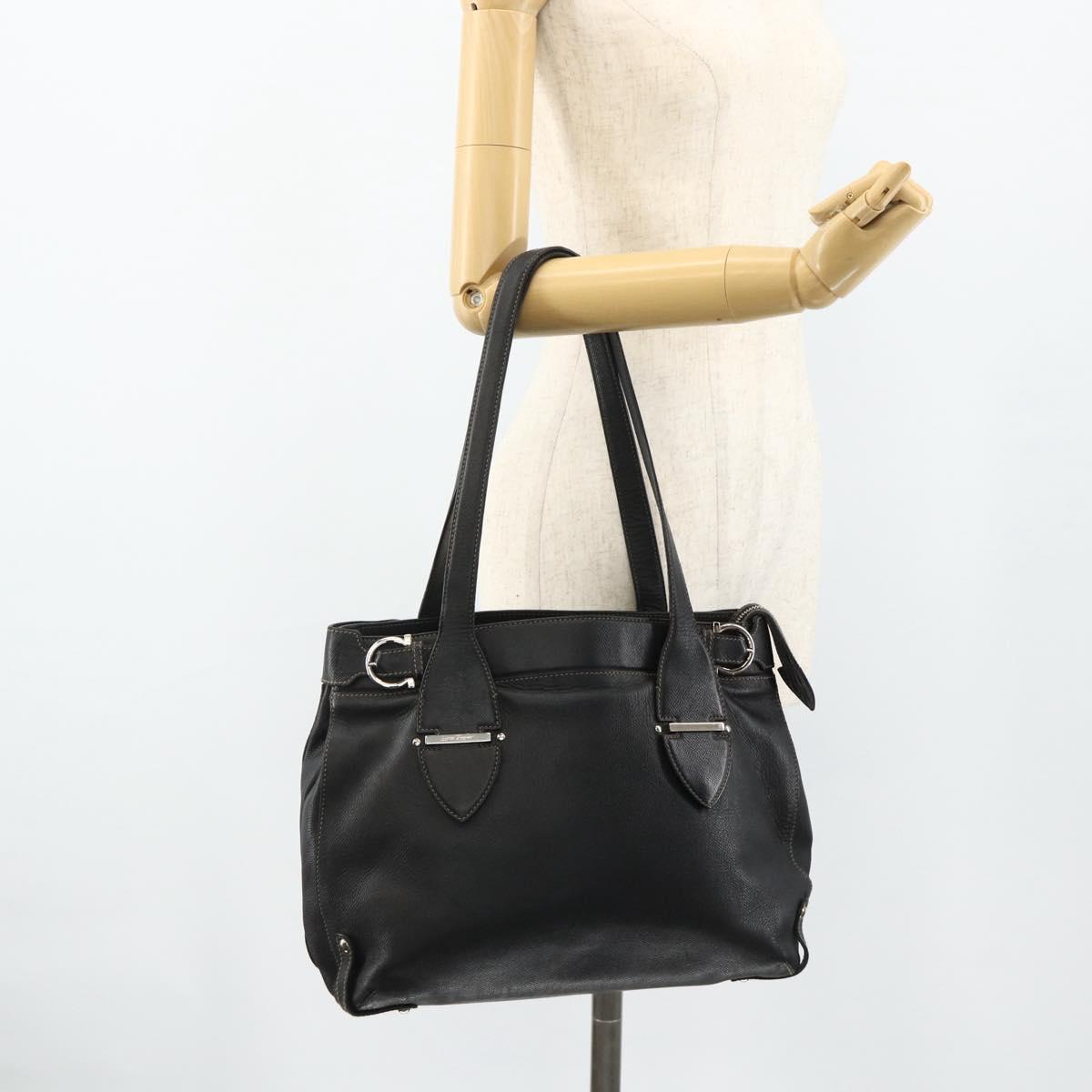Salvatore Ferragamo Tote Bag Leather Black Silver Auth ka4136